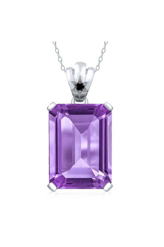 15.03 Ct Emerald Cut Purple Amethyst Black Diamond 925 Sterling Silver Pendant
