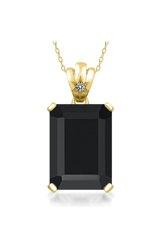 15.11 Ct Black Onyx White Diamond 18K Yellow Gold Plated Silver Pendant with Chain