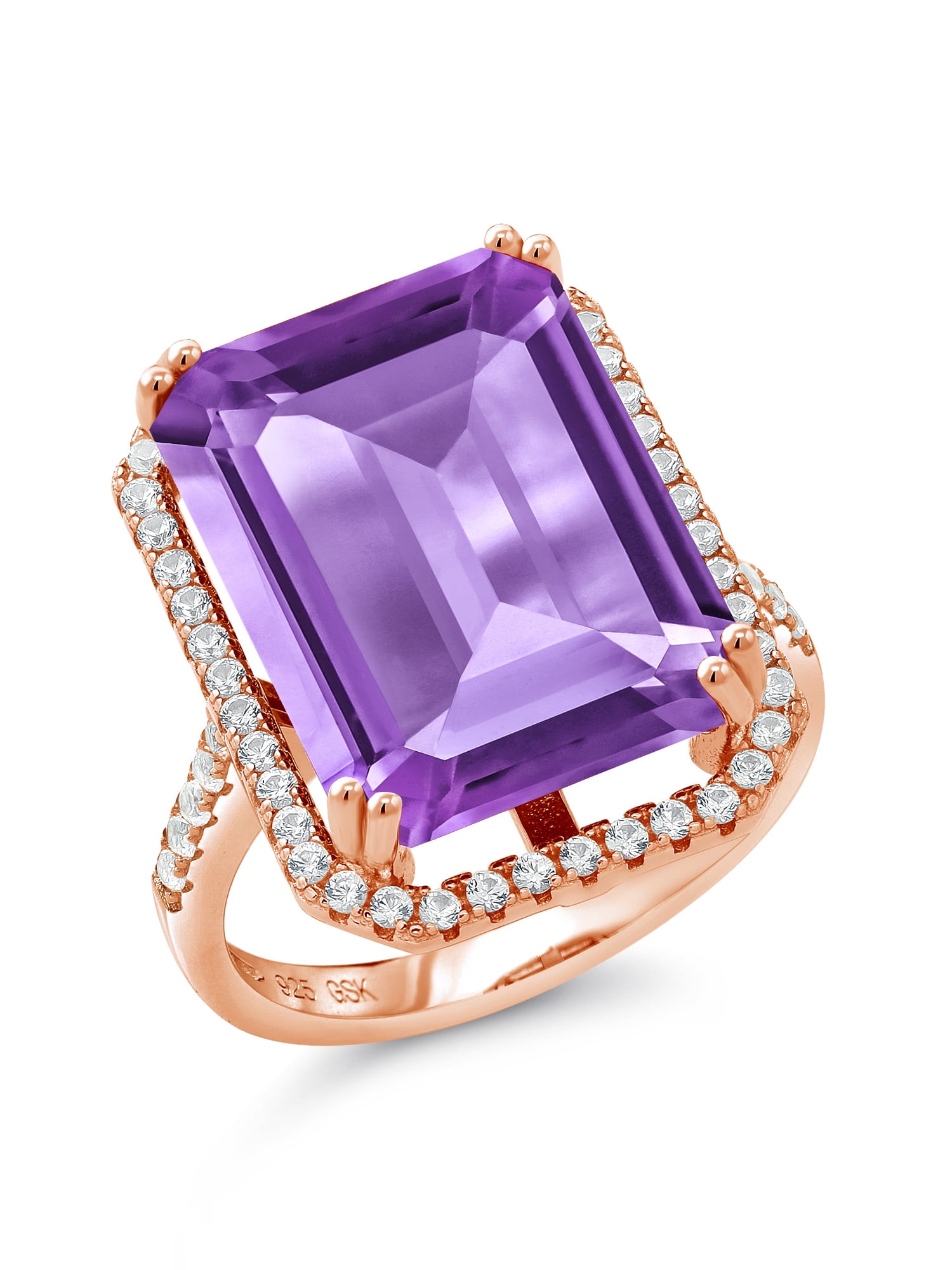 Gem Stone King 15.50 Ct Emerald Cut Purple Amethyst 18K Rose Gold