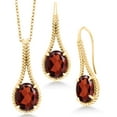 thumbnail image 1 of Gem Stone King 16.50 Ct Red Garnet 18K Yellow Gold Plated Silver Pendant and Earrings Jewelry Set With Chain, 1 of 3