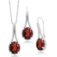 thumbnail image 1 of Gem Stone King 16.80 Ct Oval Red Garnet 925 Sterling Silver Pendant and Earrings Jewelry Set With Chain, 1 of 3