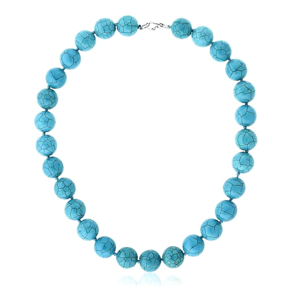 Gem Stone King Round 14MM Green Simulated Turquoise Howlite 16 inches Necklace With Lobster Clasp