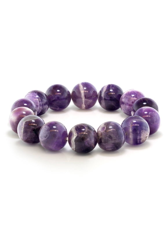 16mm Round Purple Amethyst Bead Gemstone Stretchy Bracelet for Women 8.5 inch