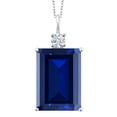 thumbnail image 1 of Gem Stone King 17.50 Cttw Blue Created Sapphire Pendant Necklace for Women in 925 Sterling Silver | Emerald Cut 18X13MM | With 18 inch Silver Chain, 1 of 5