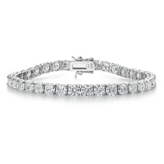 Gem Stone King 18.00 Cttw Round White Moissanite Tennis Bracelet for Women | 925 Sterling Silver | Round 5MM | 7.25 inch | Fine Jewelry Gifts for Her Mom Women Wife