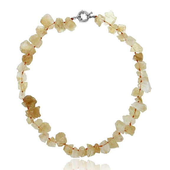 Gem Stone King 18 inch Simulated Yellow Citrine Knotted Necklace with Spring Ring Clasp