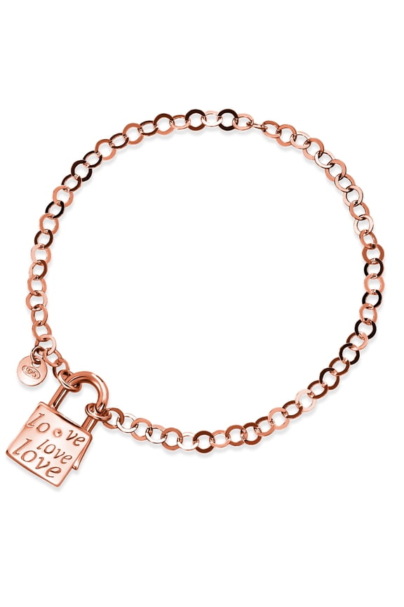 18K Gold Plated Silver Love Lock Link Chain Bracelet for Women | 7 inch | With Security Clasp | Made in Italy