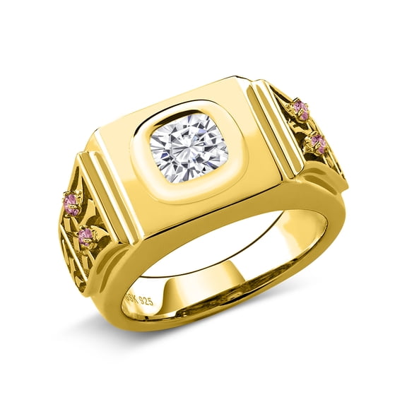 Gem Stone King 18K Gold Plated Silver Ring Moissanite and G-H Lab Grown Diamond (Size 11)