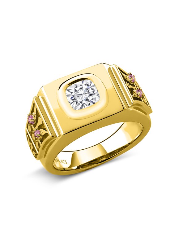 18K Gold Plated Silver Ring Moissanite and G-H Lab Grown Diamond (Size 10)