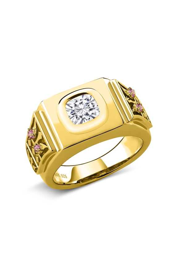 18K Gold Plated Silver Ring Moissanite and G-H Lab Grown Diamond (Size 13)