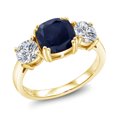 thumbnail image 1 of Gem Stone King 18K Yellow Gold Plated Silver Blue Sapphire and White Lab Grown Diamond 3 Stone Engagement Ring for Women (3.82 Cttw, Gemstone September Birthstone, Cushion 8MM, Size 8), 1 of 5