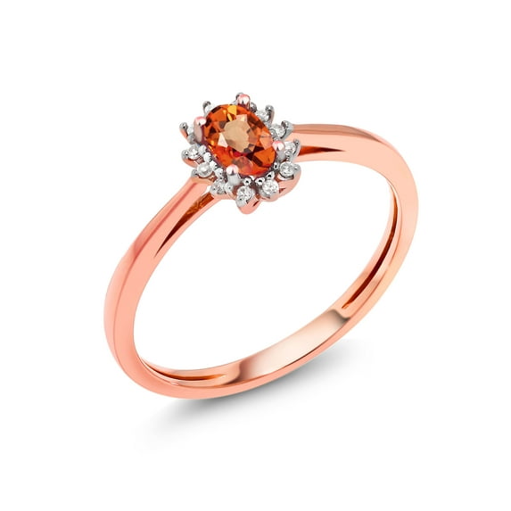 Gem Stone King 18K Rose Gold Orange Sapphire and White Diamond Engagement Ring | 0.38 Cttw | Oval 5X3MM | Wedding Engagement Anniversary Promise Ring for Women | Size 5,6,7,8,9