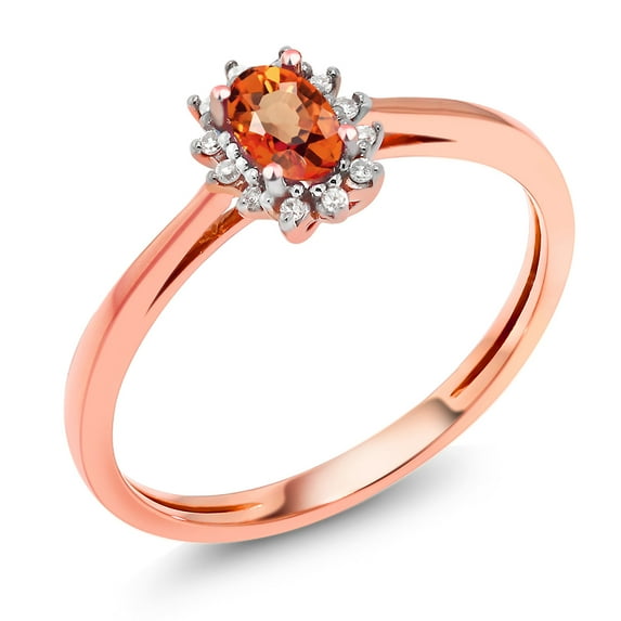 Gem Stone King 18K Rose Gold Orange Sapphire and White Diamond Engagement Ring | 0.38 Cttw | Oval 5X3MM | Wedding Engagement Anniversary Promise Ring for Women | Size 5,6,7,8,9