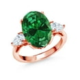 thumbnail image 1 of Gem Stone King 18K Rose Gold Plated Silver 3-Stone Engagement Ring Created Emerald Moissanite (4.80 Cttw), 1 of 6