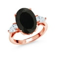 thumbnail image 1 of Gem Stone King 18K Rose Gold Plated Silver 3-Stone Engagement Ring Oval Onyx Moissanite (5.80 Cttw), 1 of 6