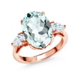 thumbnail image 1 of Gem Stone King 18K Rose Gold Plated Silver 3-Stone Engagement Ring Simulated Aquamarine Moissanite (6.50 Cttw), 1 of 6