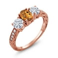 thumbnail image 1 of Gem Stone King 18K Rose Gold Plated Silver 3-Stone Ring Madeira Citrine Moissanite(1.82 Cttw) (Size 6), 1 of 4