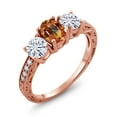 thumbnail image 1 of Gem Stone King 18K Rose Gold Plated Silver 3-Stone Ring Mystic Topaz Moissanite(2.12 Cttw) (Size 5), 1 of 4