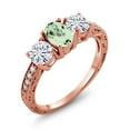 thumbnail image 1 of Gem Stone King 18K Rose Gold Plated Silver 3-Stone Ring Prasiolite Moissanite(1.87 Cttw) (Size 9), 1 of 4