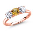 thumbnail image 1 of Gem Stone King 18K Rose Gold Plated Silver Yellow Citrine and White Moissanite Engagement Ring for Women | 1.45 Cttw | Round 5MM | Gemstone November Birthstone | Size 5, 1 of 7