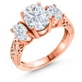 thumbnail image 1 of Gem Stone King 18K Rose Gold Plated Silver 3-Stone Ring Set with Moissanite (3.10 Cttw) (Size 6), 1 of 6