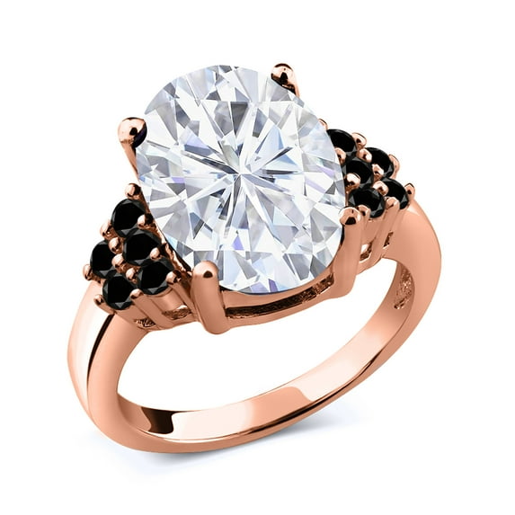 Gem Stone King 18K Rose Gold Plated Silver Black Diamond Ring Set with Moissanite (5.48 Cttw) (Size 7)
