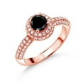 thumbnail image 1 of Gem Stone King 18K Rose Gold Plated Silver Black Diamond and White Moissanite Engagement Ring for Women (1.11 Cttw, Round 5MM, Available in Size 5, 6, 7, 8, 9), 1 of 6