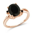 thumbnail image 1 of Gem Stone King 18K Rose Gold Plated Silver Black Onyx and Black Diamond 3 Stone Ring for Women (2.53 Cttw, Oval 10X8MM, Gemstone December Birthstone, Size 7), 1 of 5