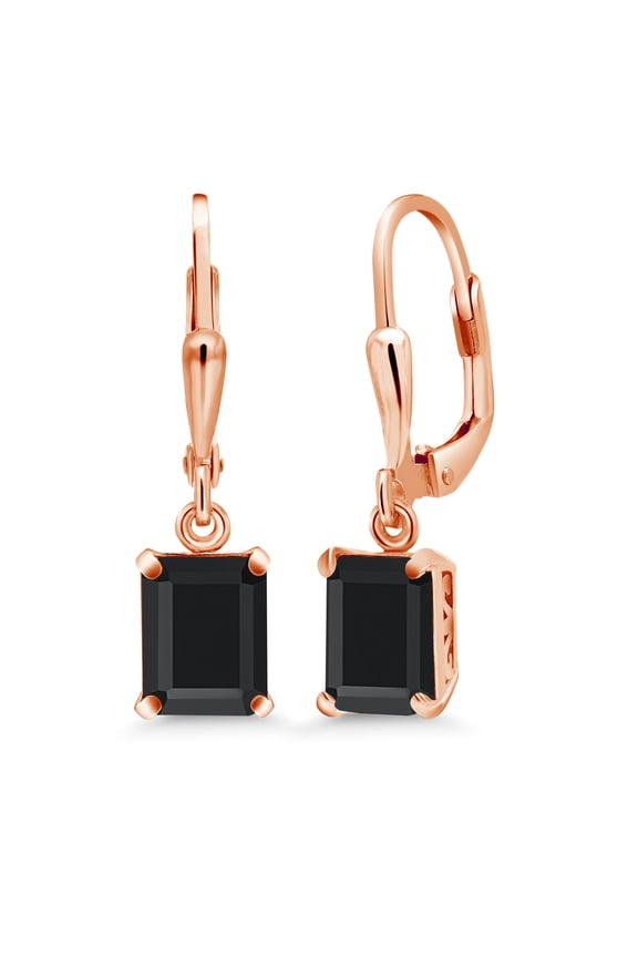 18K Rose Gold Plated Silver Black Onyx Dangle Earrings for Women (3.27 Cttw, Gemstone December Birthstone, Octagon 8X6MM)