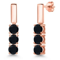 Gem Stone King 18K Rose Gold Plated Silver Black Onyx Drop Dangle Earrings for Women | 1.43 Cttw | Gemstone December Birthstone | Round 5MM