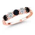 thumbnail image 1 of Gem Stone King 18K Rose Gold Plated Silver Black Onyx and E - F Lab Grown Diamond Wedding-Bands Ring for Women | 1.20 Cttw | Round 4MM | Gemstone December Birthstone | Size 9, 1 of 6