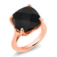 thumbnail image 1 of Gem Stone King 18K Rose Gold Plated Silver Black Onyx Engagement Ring for Women (8.33 Cttw, 14MM Cushion Checkerboard, Size 7), 1 of 4