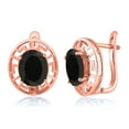 thumbnail image 1 of Gem Stone King 18K Rose Gold Plated Silver Black Onyx Greek Key Earrings for Women (5.00 Cttw, Gemstone December Birthstone, Oval 10X8MM), 1 of 3