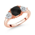 thumbnail image 1 of Gem Stone King 18K Rose Gold Plated Silver Black Onyx and Lab Grown Diamond Engagement Ring for Women | 2.21 Cttw | Cushion Checkerboard 7MM | Gemstone December Birthstone | Size 6, 1 of 3