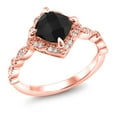 thumbnail image 1 of Gem Stone King 18K Rose Gold Plated Silver Black Onyx and Moissanite Solitaire Ring for Women (1.80 Cttw, Cushion Checkerboard Cut 7MM, Gemstone, Available in Size 5, 6, 7, 8, 9), 1 of 5
