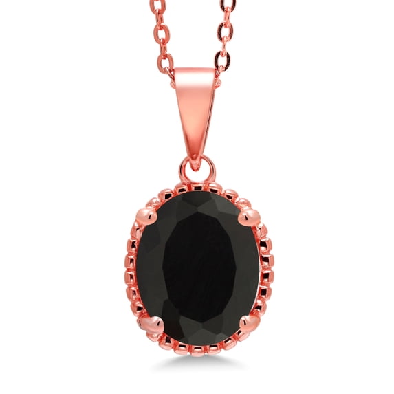Gem Stone King 18K Rose Gold Plated Silver Black Onyx Pendant Necklace for Women (3.00 Cttw, Oval 11X9MM, Gemstone December Birthstone, with 18 inch Silver Chain)