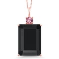 thumbnail image 1 of Gem Stone King 18K Rose Gold Plated Silver Black Onyx and Pink Lab Grown Diamond Pendant Necklace for Women (15.33 Cttw, Emerald Cut 18X13MM, With 18 inch Silver Chain), 1 of 4