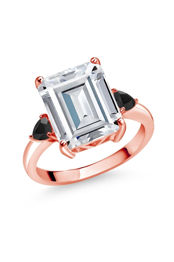 18K Rose Gold Plated Silver Black Onyx Ring Set with Moissanite (7.62 Cttw) (Size 9)