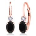 thumbnail image 1 of Gem Stone King 18K Rose Gold Plated Silver Black Onyx and White Created Sapphire Leverback Earrings for Women (0.88 Cttw, Gemstone December Birthstone, Oval 6X4MM, Round 2MM, 3/4 inch), 1 of 6