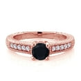 thumbnail image 1 of Gem Stone King 18K Rose Gold Plated Silver Black Onyx and White Created Sapphire Women's Solitaire Ring with Accent Stones (0.63 Cttw, Round Shape 5MM, Size 8), 1 of 2