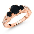thumbnail image 1 of Gem Stone King 18K Rose Gold Plated Silver Black Onyx and White Moissanite Engagement Ring for Women (1.27 Cttw, Gemstone December Birthstone, Round 6MM and 3MM, Size 9), 1 of 5