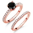 thumbnail image 1 of Gem Stone King 18K Rose Gold Plated Silver Black Onyx and White Moissanite Wedding Engagement Band Bridal Set Ring for Women (1.29 Cttw, Gemstone December Birthstone, Available in Size 5, 6, 7, 8, 9), 1 of 5