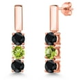 thumbnail image 1 of Gem Stone King 18K Rose Gold Plated Silver Black Sapphire and Green Peridot Drop Dangle Earrings for Women | 1.93 Cttw | Gemstone September Birthstone | Round 5MM, 1 of 6