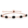 thumbnail image 1 of Gem Stone King 18K Rose Gold Plated Silver Black Sapphire and White Lab Grown Diamond Tennis Bracelet for Women (5.52 Cttw, Gemstone September Birthstone, Oval 7x5MM, Fully Adjustable up to 9 inch), 1 of 4