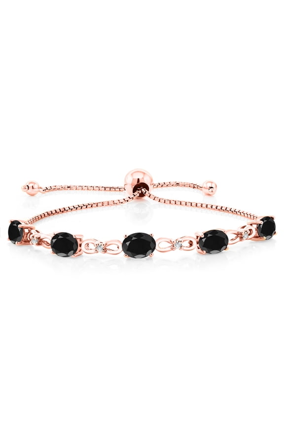 18K Rose Gold Plated Silver Black Sapphire and White Lab Grown Diamond Tennis Bracelet for Women (5.52 Cttw, Gemstone September Birthstone, Oval 7x5MM, Fully Adjustable up to 9 inch)