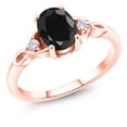 thumbnail image 1 of Gem Stone King 18K Rose Gold Plated Silver Black Sapphire and White Moissanite 3-Stone Rings for Women (1.74 Cttw, Gemstone September Birthstone, Oval 8X6MM, Available in Size 5, 6, 7, 8, 9), 1 of 5