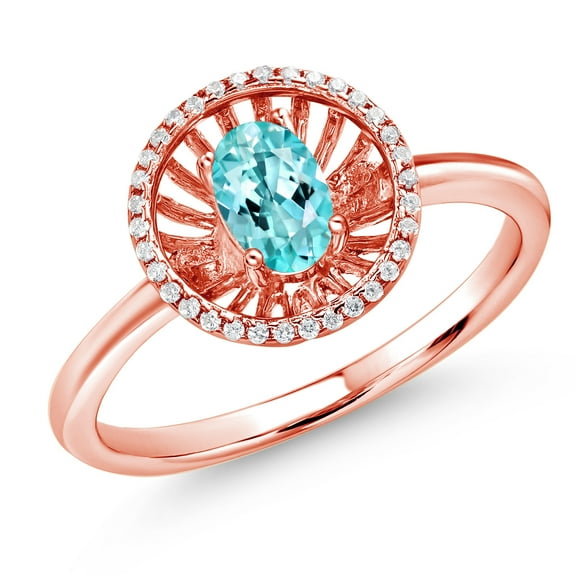 Gem Stone King 18K Rose Gold Plated Silver Blue Apatite Ring for Women (1.00 Cttw, Oval 6X4MM, Gemstone Birthstone, Size 5)