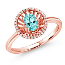 Gem Stone King 18K Rose Gold Plated Silver Blue Apatite Ring for Women (1.00 Cttw, Oval 6X4MM, Gemstone Birthstone, Size 7)