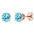 thumbnail image 1 of Gem Stone King 18K Rose Gold Plated Silver Blue Apatite Stud Earrings for Women Men (1.64 Cttw, Gemstone Birthstone, Round 6MM), 1 of 6