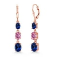 thumbnail image 1 of Gem Stone King 18K Rose Gold Plated Silver Blue Created Sapphire 3 Stone Dangle Earrings for Women (6.20 Cttw, Gemstone September Birthstone, Oval 8X6MM, 7X5MM and 6X4MM), 1 of 6
